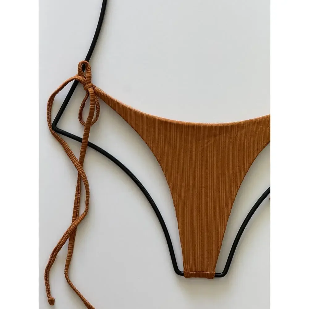 Frankie’s Bikinis x REVOLVE Sky Plissé Tie Bikini Bottom - Brown Sugar - L